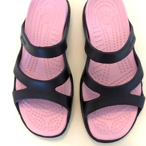 Crocs Brown Strappy Meleen Slides, Size 8